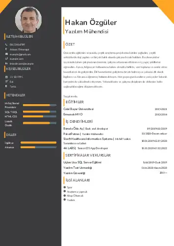 Yazılım Mühendisi Cv Örnekleri cv indir